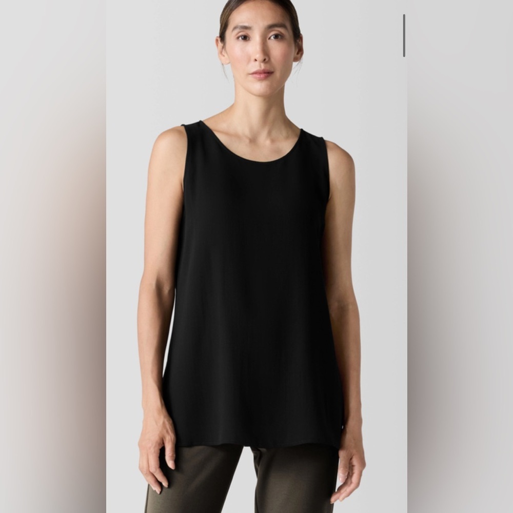 Eileen Fisher black sleeveless blouse 100% silk Petite M